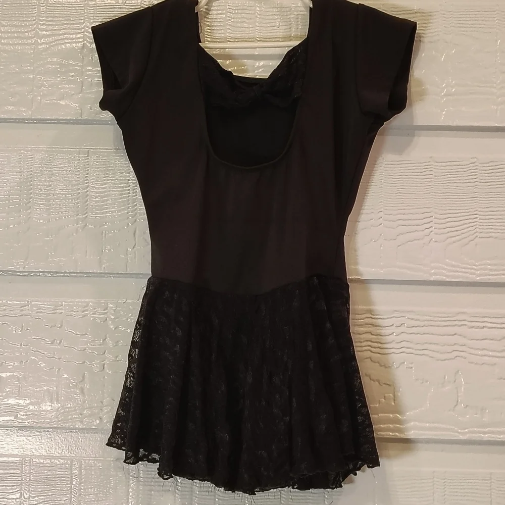 Eurotard Girls Lycra Blend Short Sleeve Dance Leotard Dress Black Size Lg Dance
